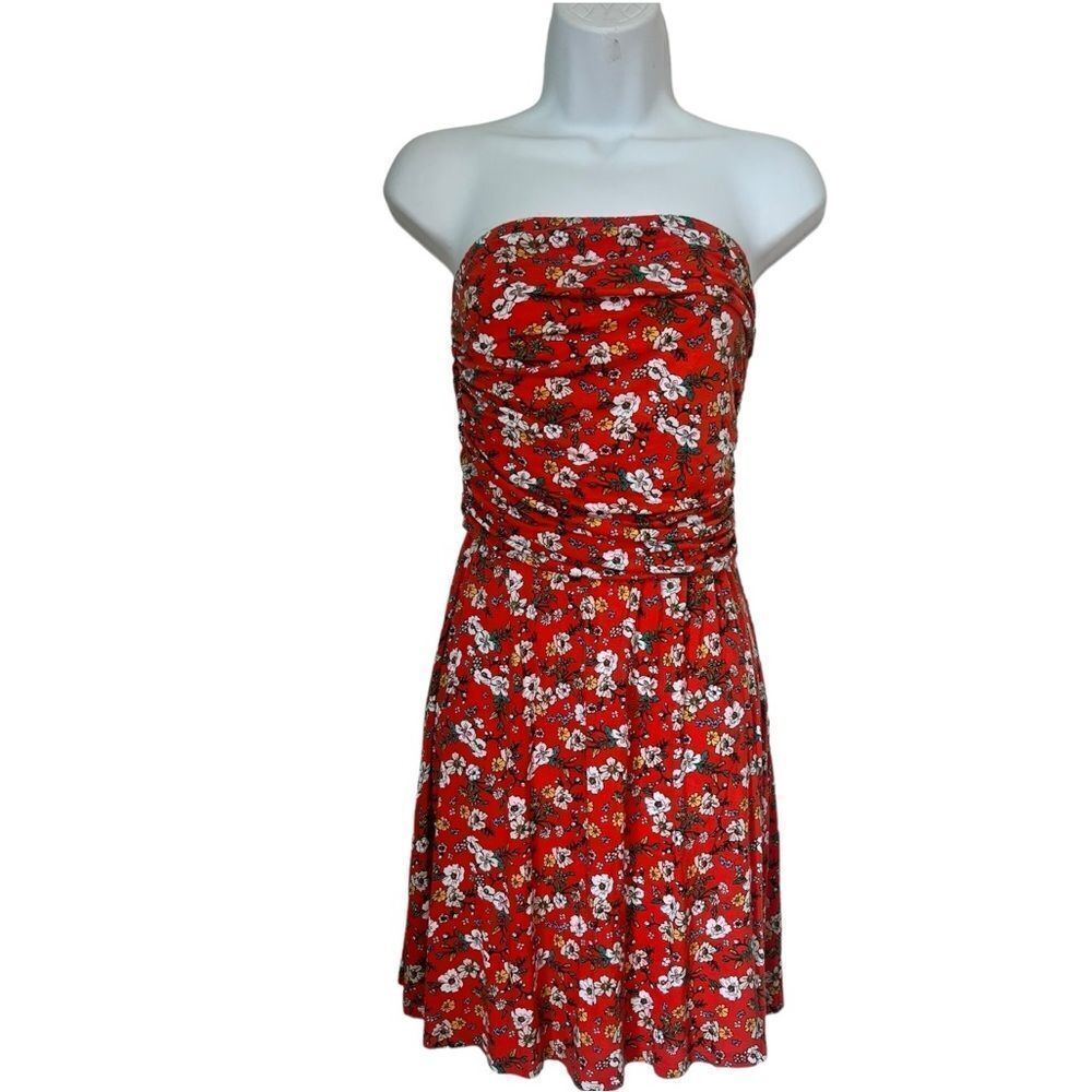 Lovefire Spicy Orange Floral Strapless Y2K Tube Flirty Summer Vacation Dress M
